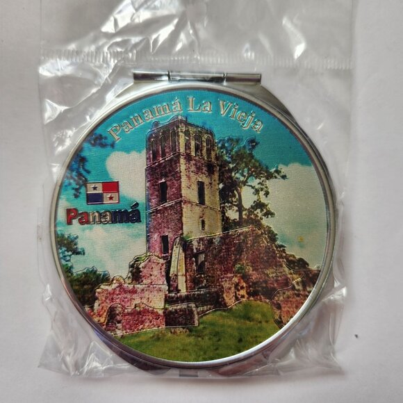 Panamá La Vieja Round Compact Mirror Souvenir - Picture 1 of 4